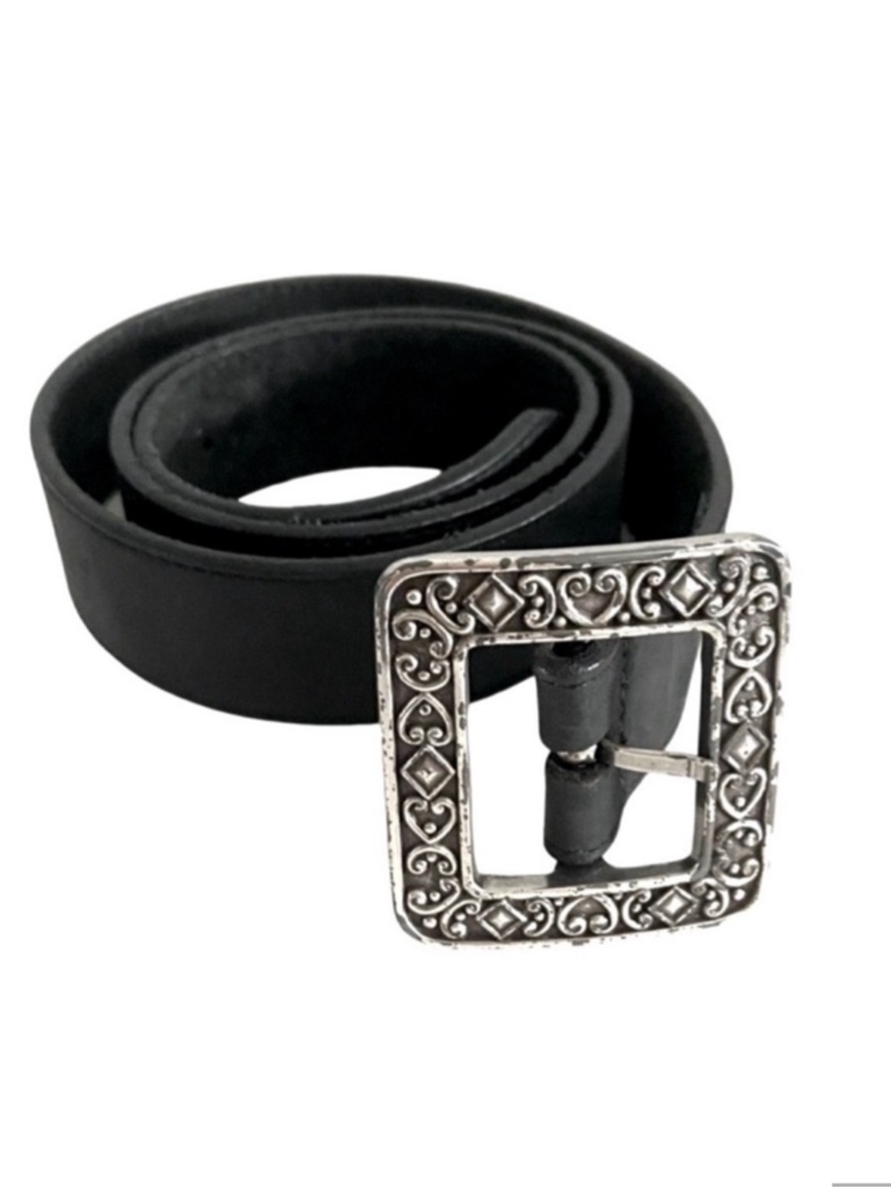 Brighton Ornate Leather Belt Retired Rectangular Buckle Black Silver Size 36